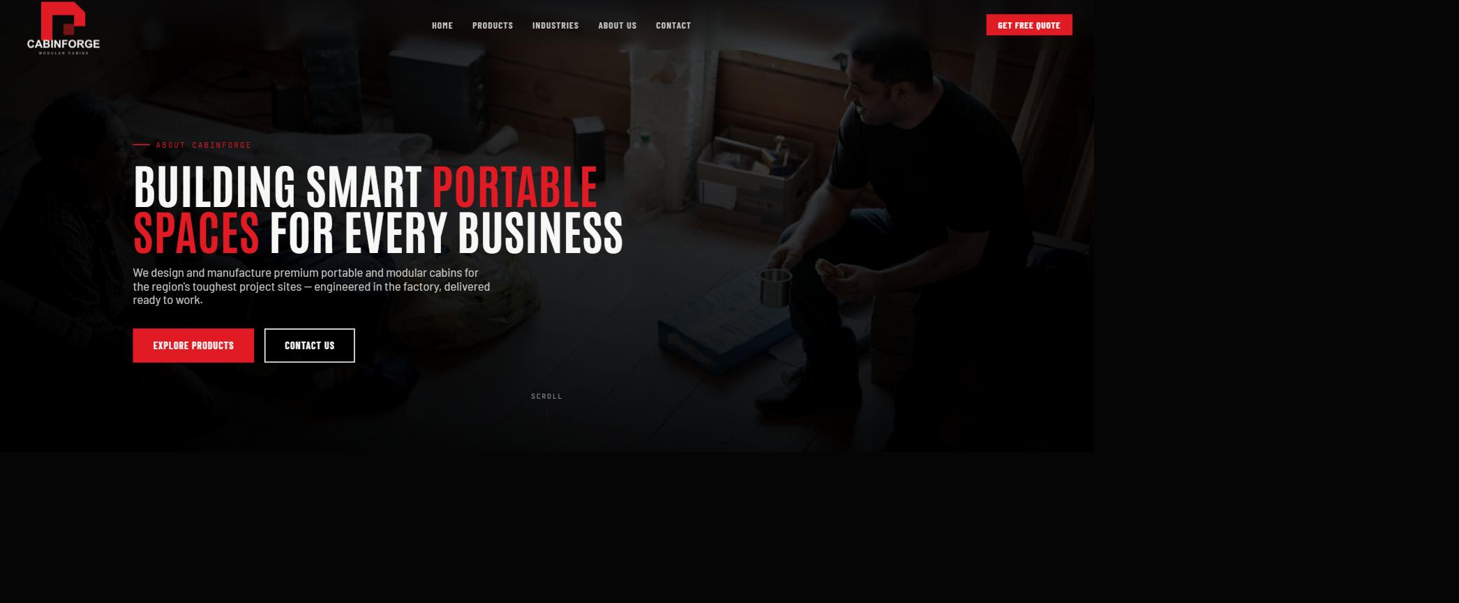 About page hero reading 'Building smart portable spaces for every business.'